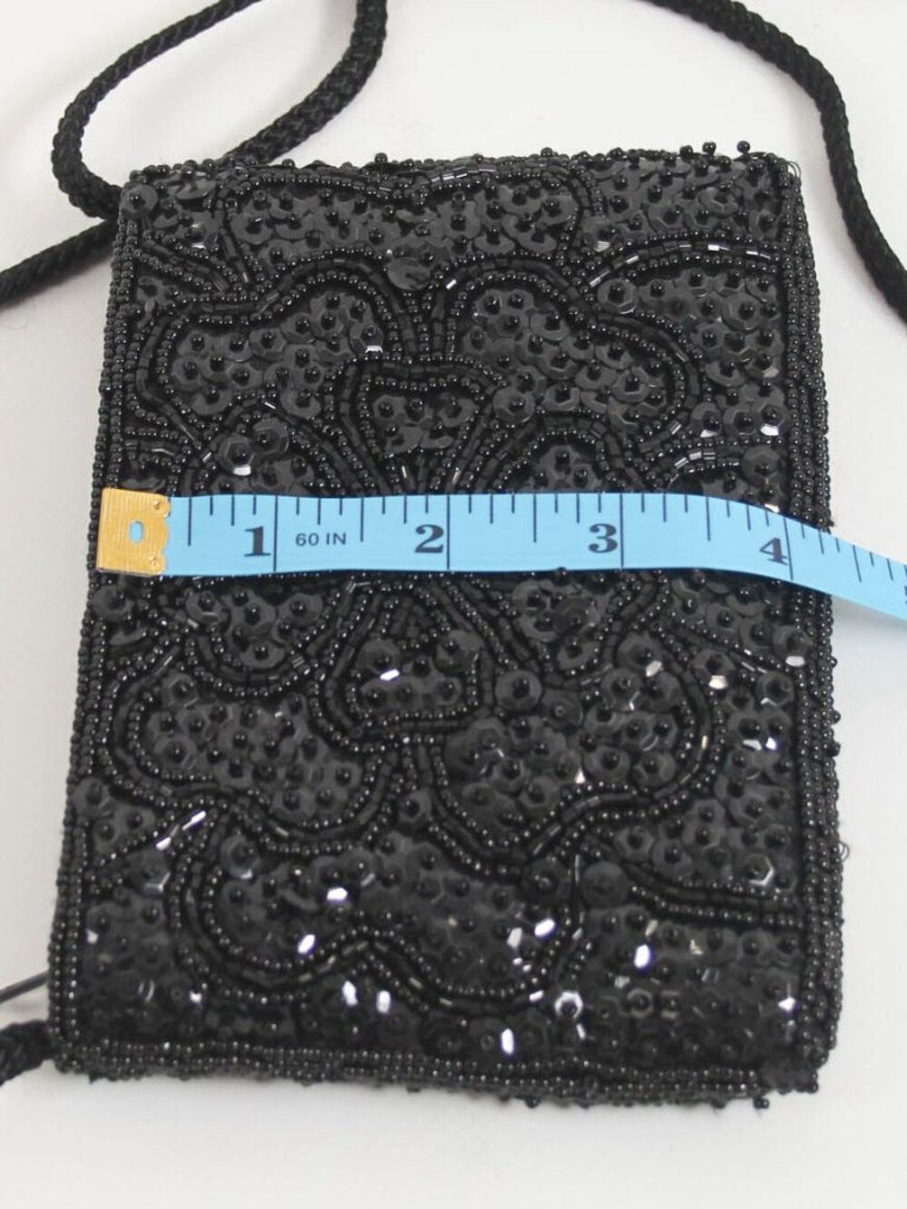 La Regale Black Beaded Sequin Crossbody Evening Bag Vintage - Picture 6 of 8